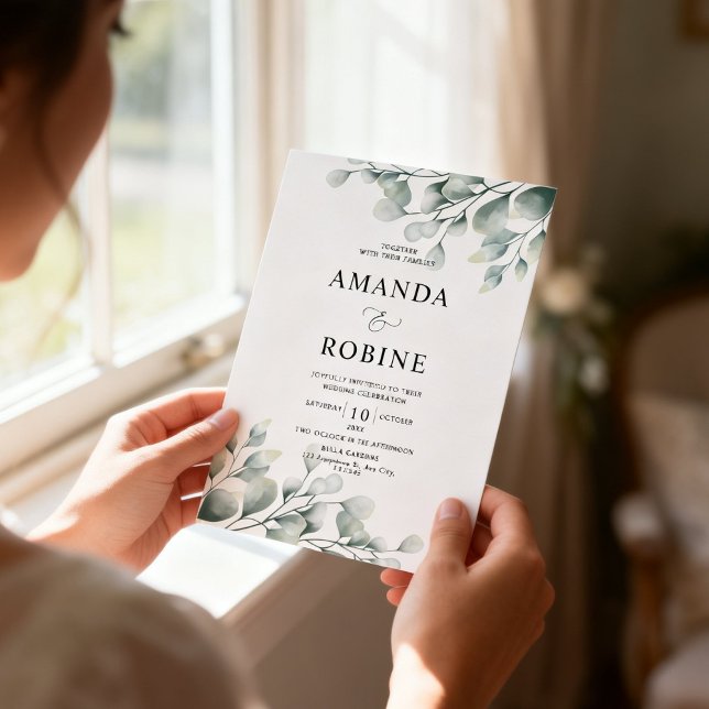 Minimalist Eucalyptus Botanical Wedding Invitation (Creator Uploaded)