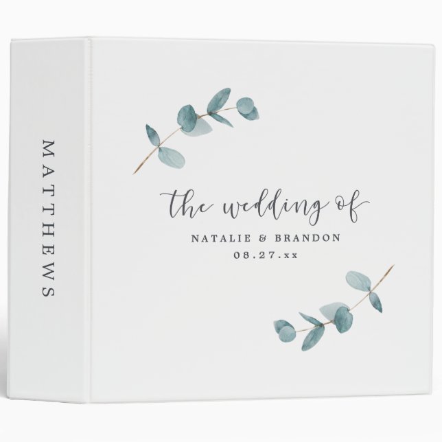 Minimalist Eucalyptus Branches Wedding Photo Album Binder (Front/Spine)