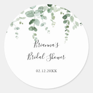 Minimalist Eucalyptus Bridal Shower Favour  Classic Round Sticker