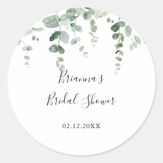 Minimalist Eucalyptus Bridal Shower Favour  Classic Round Sticker (Front)
