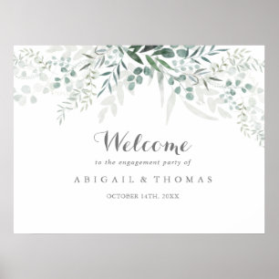 Minimalist Eucalyptus Engagement Party Welcome Poster