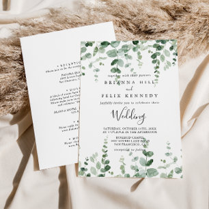 Minimalist Eucalyptus Front & Back Wedding Invita Invitation