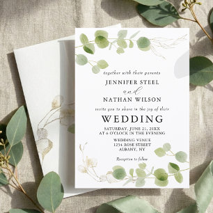 Minimalist Eucalyptus Green Foliage Classy Wedding Invitation