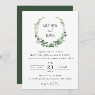Minimalist Eucalyptus Greenery Gay Wedding  Invitation