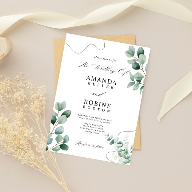 Minimalist Eucalyptus Greenery Wedding Invitation (Creator Uploaded)