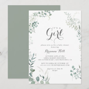 Minimalist Eucalyptus It's A Girl Baby Shower Invitation