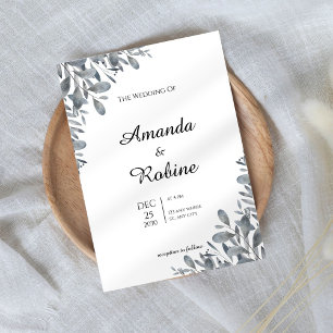 Minimalist Eucalyptus Leaf Wedding Invitation