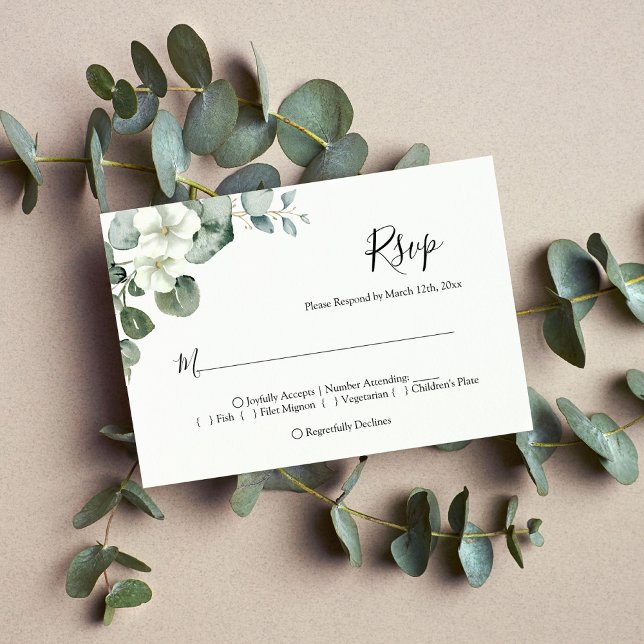 Minimalist Eucalyptus Leaves Greenery Wedding RSVP Card (Creator Uploaded)