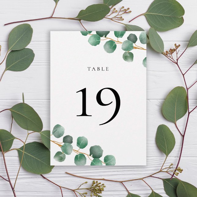 Minimalist Eucalyptus Leaves Wedding Table Number (Creator Uploaded)