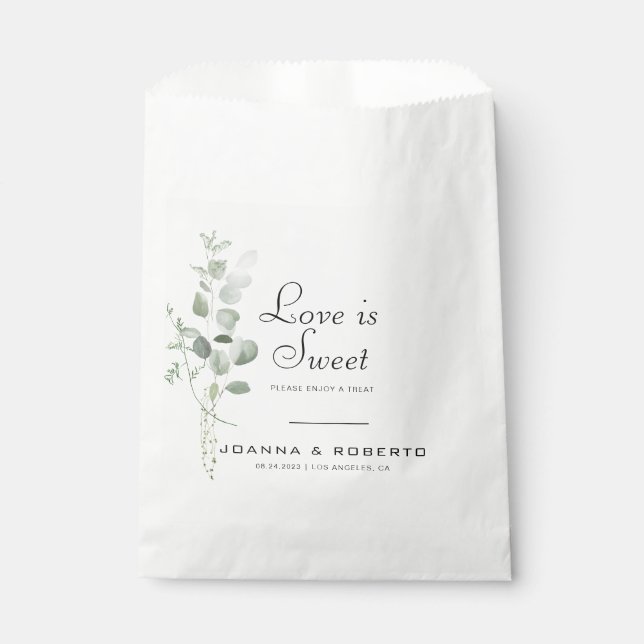 Minimalist Eucalyptus Love is Sweet Wedding  Favour Bag (Front)