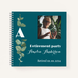Minimalist eucalyptus photo retirement guest book