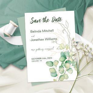 Minimalist Eucalyptus Save the Date Wedding Card