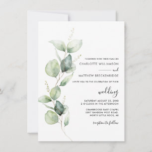 Minimalist Eucalyptus Script Wedding Invitation