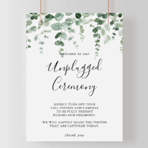 Minimalist Eucalyptus Unplugged Ceremony Sign