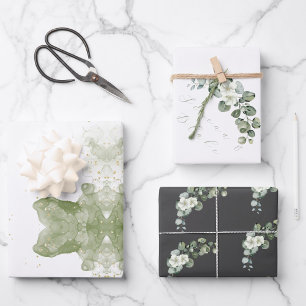 Minimalist Eucalyptus Wedding White Grey Green Wrapping Paper Sheet
