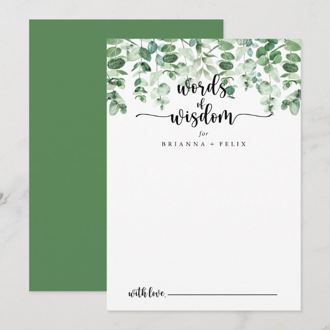 Minimalist Eucalyptus Wedding Words of Wisdom   Advice Card (Front/Back)