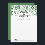 Minimalist Eucalyptus Wedding Words of Wisdom   Advice Card<br><div class="desc">This minimalist eucalyptus wedding words of wisdom advice card is perfect for a rustic wedding. The design features hand-painted watercolor green eucalyptus, inspiring natural beauty. These cards are perfect for a wedding, bridal shower, baby shower, graduation party & more. Personalize the cards with the names of the bride and groom,...</div>