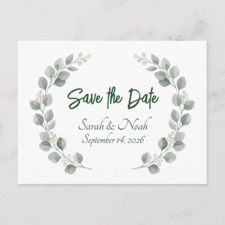 Minimalist Eucalyptus Wreath Save the Date custom Announcement Postcard