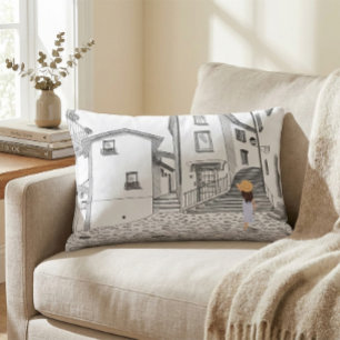 Minimalist European Street Illustration Accent Pillow