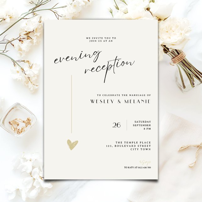 Minimalist Evening Reception Wedding Gold Black  Invitation (Creator Uploaded)