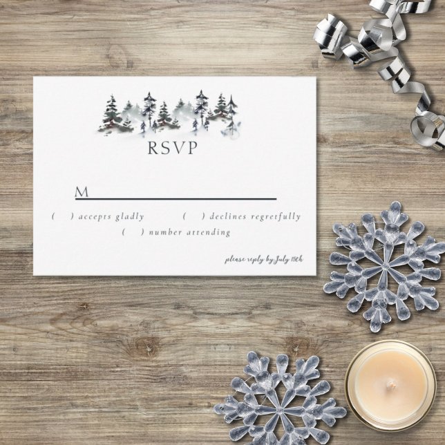 Minimalist Evergreen Mountain Green Slate Blue RSVP Card (Creator Uploaded)