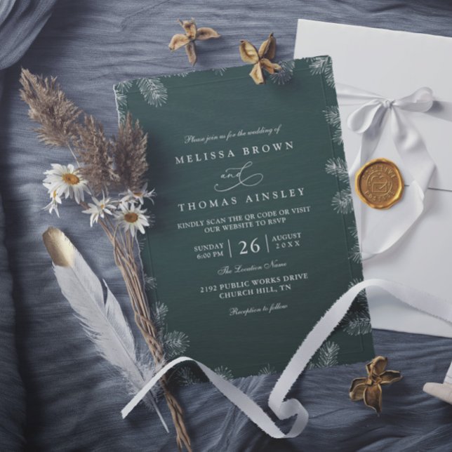 Minimalist Evergreen Rustic Modern QR Code Wedding Invitation (Creator Uploaded)
