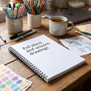 Minimalist Evil Plans Unicorn Drawings Funny Quote Notebook