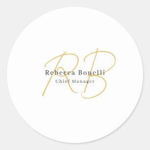 Minimalist Exclusive Modern Gold Color Monogram Classic Round Sticker