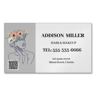 Minimalist Face Beauty hair & makeup &QR code  Magnetic Business Card