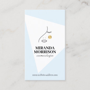 Minimalist Face Beauty Logo Cosmetologist Blue Business Card