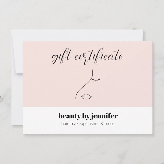 Minimalist Face Beauty Logo Pink Gift Certificate (Front)