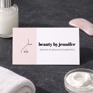 Minimalist Face Logo Esthetician Blush Pink Business Card