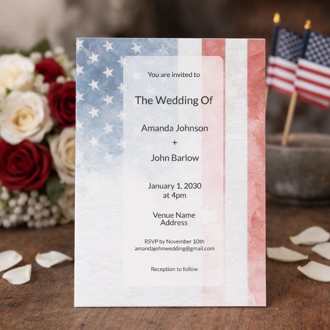 Minimalist Faded American Flag Wedding Invitation (Creator Uploaded)