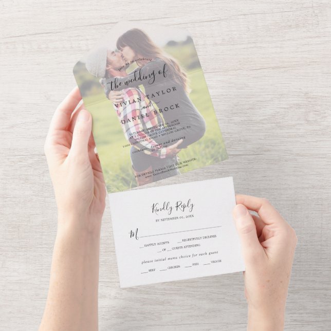 Minimalist Faded Photo Wedding All In One Invitation (Tearaway)