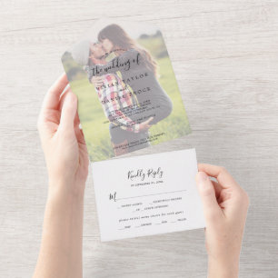 Minimalist Faded Photo Wedding All In One Invitation