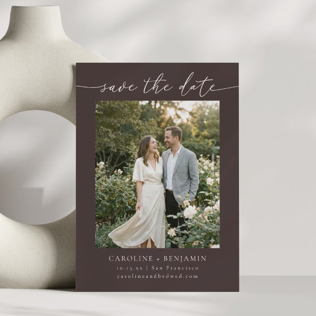 Minimalist Fall Brown Earthy Script Photo Wedding  Save The Date (Creator Uploaded)