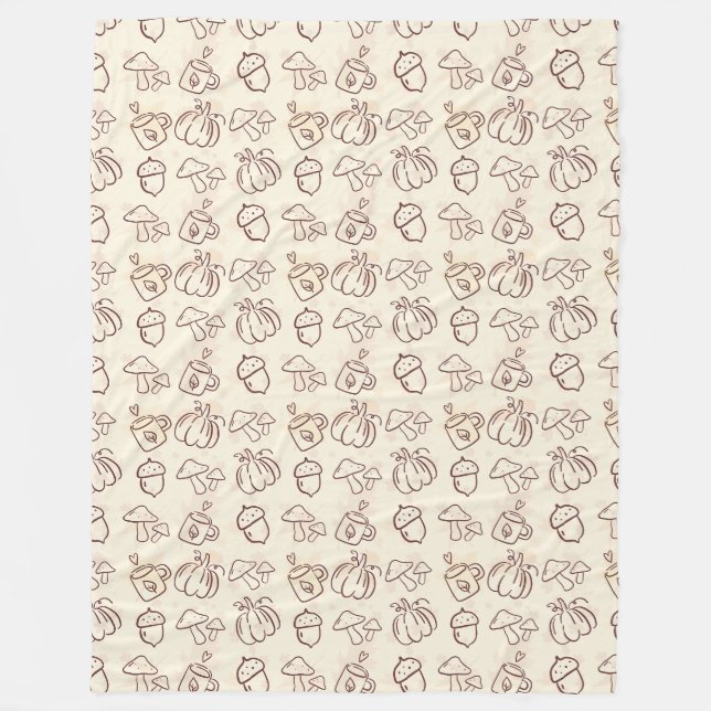 Minimalist Fall Harvest Doodle Fleece Blanket (Front)