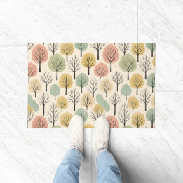 Minimalist Fall Tree Pattern Pastel Autumn Forest Doormat