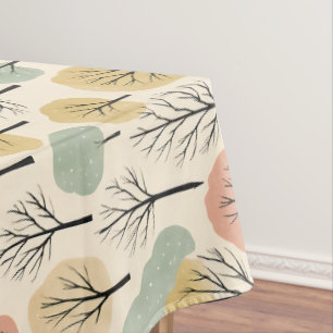 Minimalist Fall Tree Pattern Pastel Autumn Forest Tablecloth