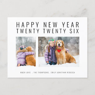 Minimalist Family 2 Photos 2025 Happy New Year Holiday Postcard