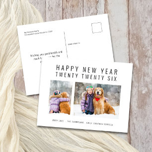Minimalist Family 2 Photos 2026 Happy New Year Holiday Postcard
