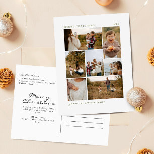 Minimalist Family Photo Collage Christmas Holiday Postcard