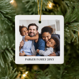 Minimalist Family Photo Keepsake Ceramic Ornament