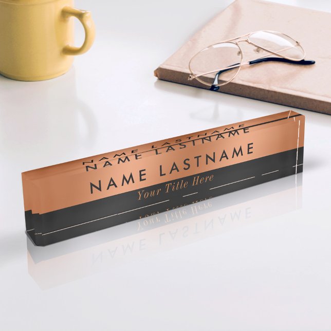 Minimalist Faux Copper Black Modern Elegant Simple Nameplate (Creator Uploaded)