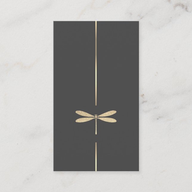 Minimalist Faux Glitter Dragonfly Business Card (Front)