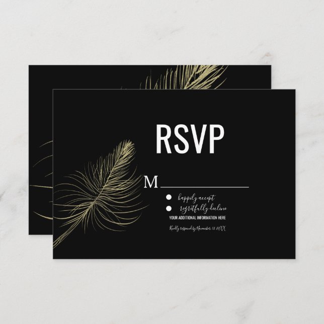 Minimalist Faux Gold Feather Bohemian RSVP Invitation (Front/Back)