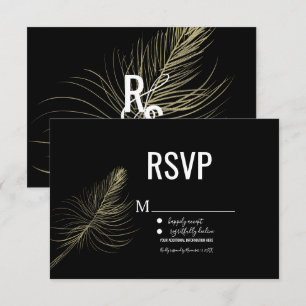 Minimalist Faux Gold Feather Bohemian RSVP Invitation