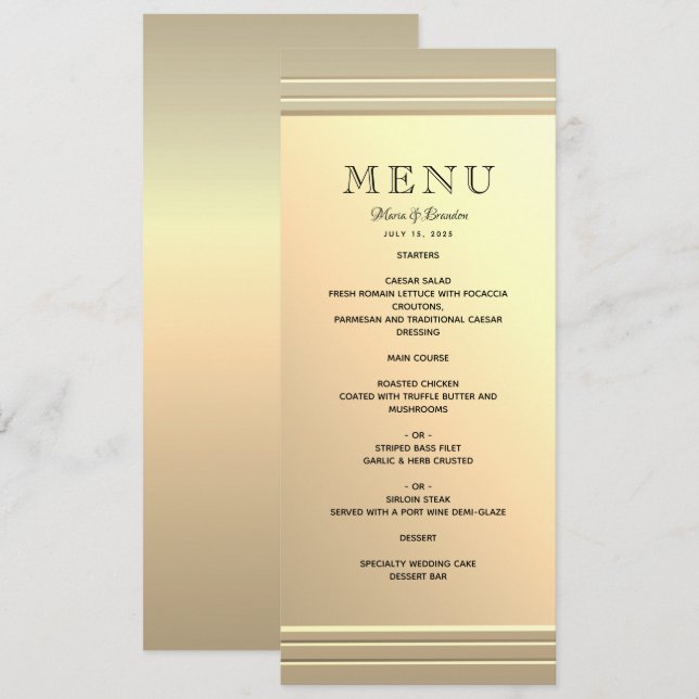 Minimalist Faux Gold Wedding Menu (Front/Back)