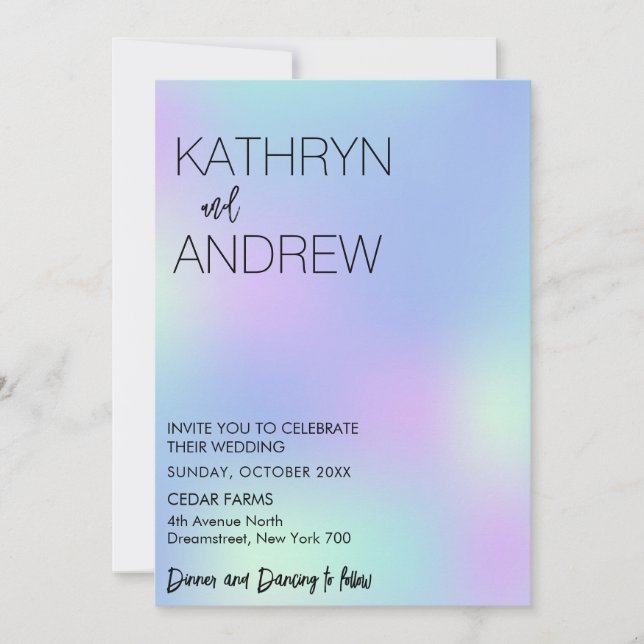 Minimalist Faux Holographic Wedding Invitation (Front)