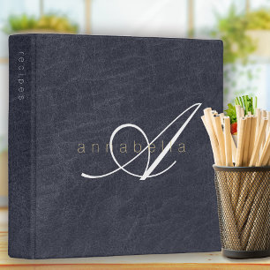 Minimalist Faux Leather Monogram Script Recipe Binder